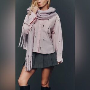 Anthropologie Maeve The Shrunken Bennet Buttondown Drinks Shirt Sz L Light Pink